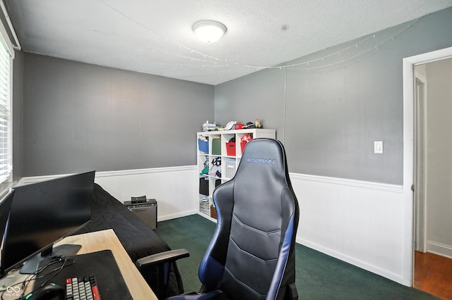 7113 Chandler Dr, Indianapolis, IN 46217 - carpeted home office with a wainscoted wall and a textured ceiling