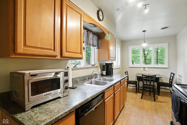 4340 Ashbourne Ln, Indianapolis, IN 46226 - kitchen with black dishwasher, stainless steel electric stove, plenty of natural light, and light wood-type flooring