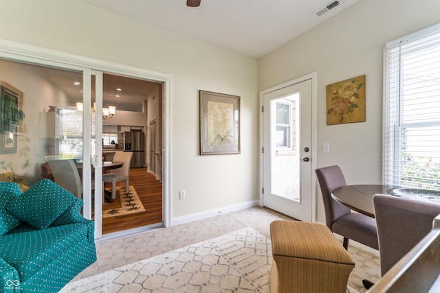 564 Parkhurst Ct, Greenwood, IN 46142 - interior space featuring baseboards and a chandelier