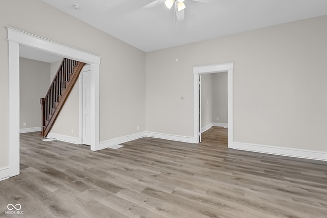 1310 California St, Columbus, IN 47201 - unfurnished room featuring wood finished floors, ceiling fan, stairs, and a smoke detector