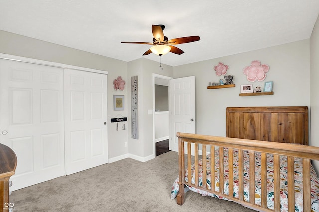 9653 Cypress Way, Carmel, IN 46032 - bedroom featuring carpet, a closet, and a ceiling fan