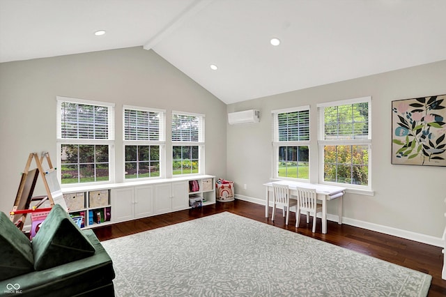 9653 Cypress Way, Carmel, IN 46032 - game room featuring an AC wall unit, dark wood-style flooring, beam ceiling, healthy amount of natural light, and recessed lighting