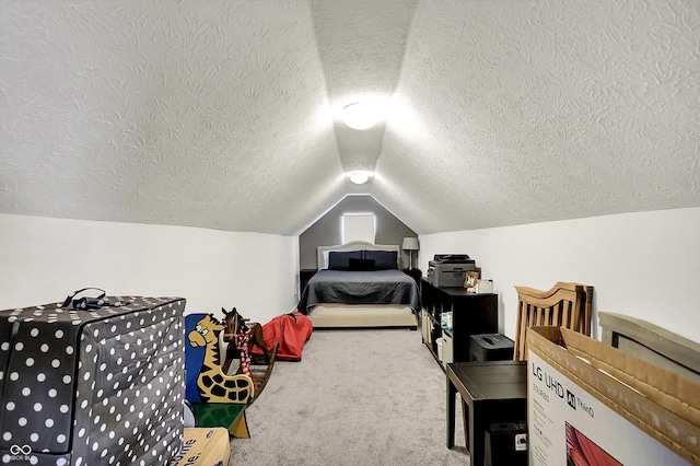 9653 Cypress Way, Carmel, IN 46032 - carpeted bedroom with a textured ceiling and vaulted ceiling