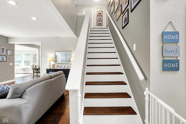 9653 Cypress Way, Carmel, IN 46032 - stairway featuring wood finished floors and recessed lighting