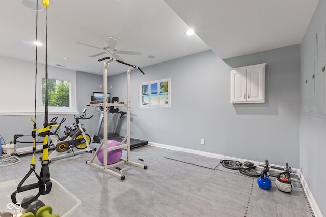 4396 W Eagle Trce, New Palestine, IN 46163 - exercise area with ceiling fan and recessed lighting