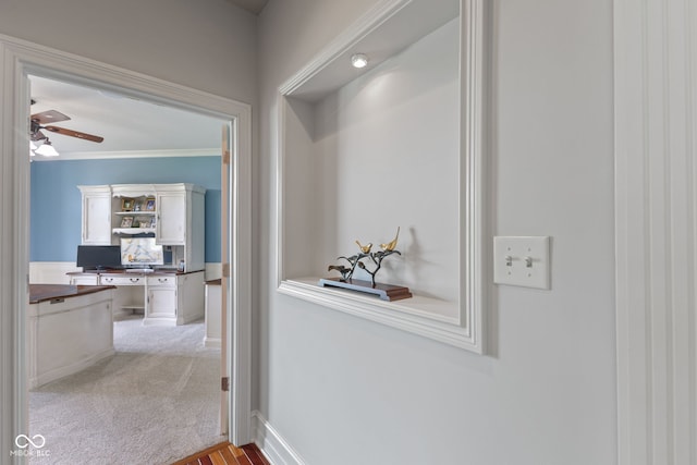 4396 W Eagle Trce, New Palestine, IN 46163 - corridor featuring an office area and ornamental molding