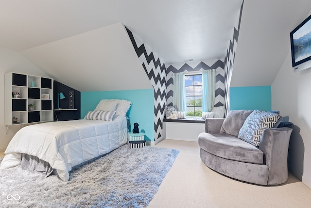 4396 W Eagle Trce, New Palestine, IN 46163 - carpeted bedroom featuring lofted ceiling and baseboards