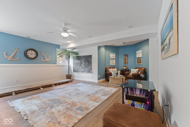 4396 W Eagle Trce, New Palestine, IN 46163 - living room featuring wood finished floors and a ceiling fan