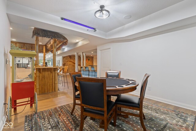 4396 W Eagle Trce, New Palestine, IN 46163 - dining room featuring bar, wood finished floors, and a tray ceiling