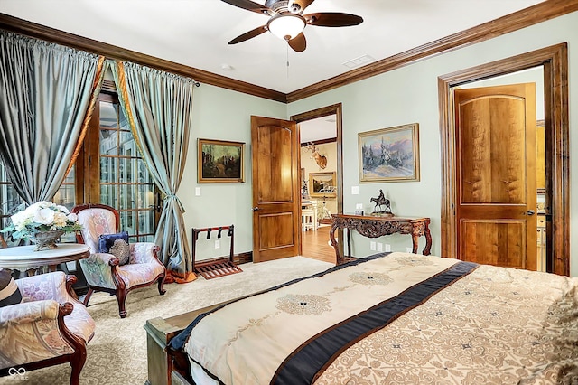 11557 Willow Springs Dr, Zionsville, IN 46077 - bedroom featuring crown molding, carpet flooring, and ceiling fan