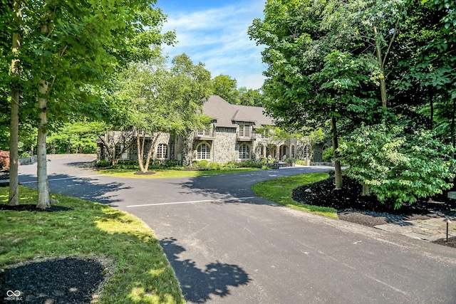 11557 Willow Springs Dr, Zionsville, IN 46077 - view of front of house with stone siding and a balcony