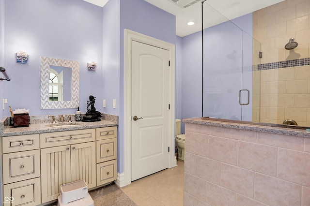 11557 Willow Springs Dr, Zionsville, IN 46077 - bathroom featuring a shower stall, vanity, and tile patterned flooring
