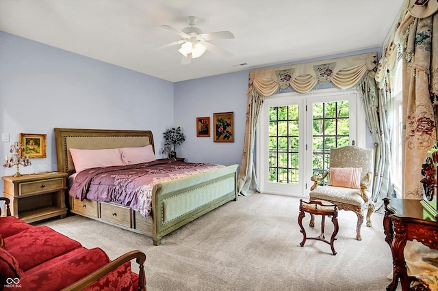 11557 Willow Springs Dr, Zionsville, IN 46077 - bedroom with access to exterior, carpet floors, and a ceiling fan