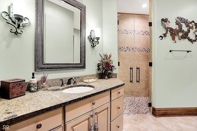 11557 Willow Springs Dr, Zionsville, IN 46077 - full bathroom featuring a shower stall, vanity, tile patterned floors, and recessed lighting