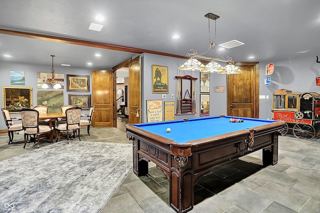 11557 Willow Springs Dr, Zionsville, IN 46077 - rec room with pool table and recessed lighting