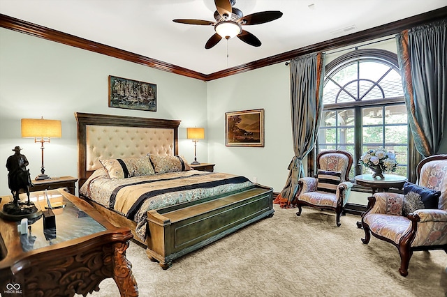 11557 Willow Springs Dr, Zionsville, IN 46077 - bedroom featuring crown molding, carpet, and a ceiling fan