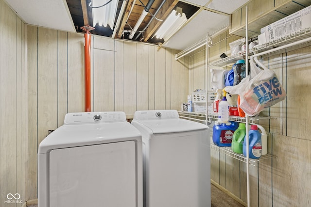 1739 Caldwell Pl, Columbus, IN 47201 - laundry room with washer and clothes dryer and wood walls