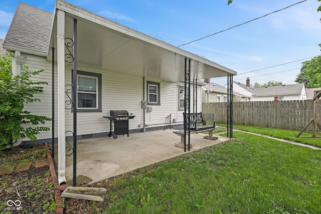 1739 Caldwell Pl, Columbus, IN 47201 - rear view of property with a shingled roof, a patio, and crawl space