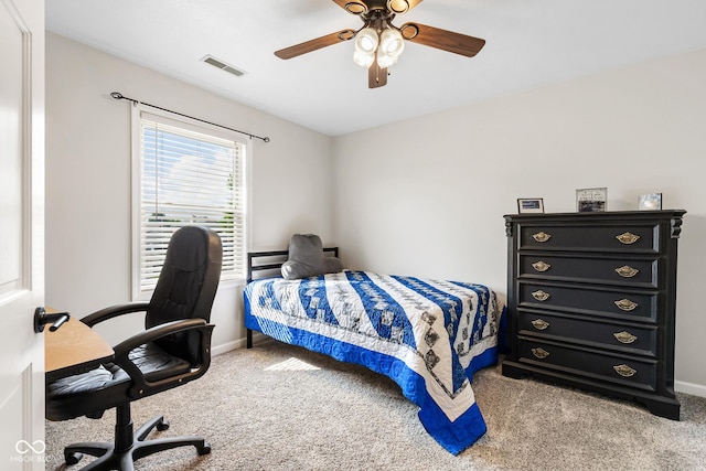 2872 N Prairie Stream Way, Columbus, IN 47203 - bedroom with light colored carpet, an office area, and ceiling fan