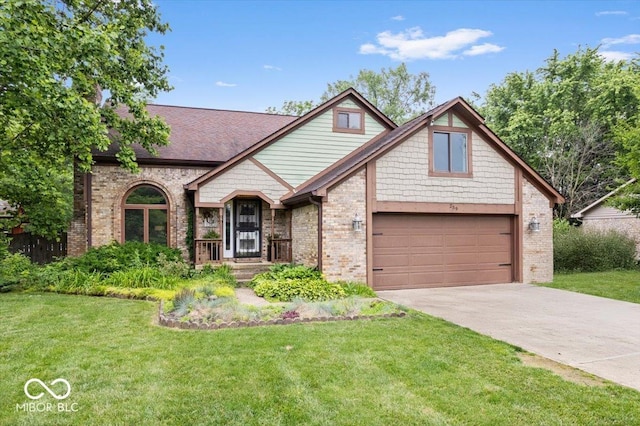 259 Glenbrook Ln, Avon, IN 46123 - view of front of property with brick siding, a front yard, driveway, and roof with shingles