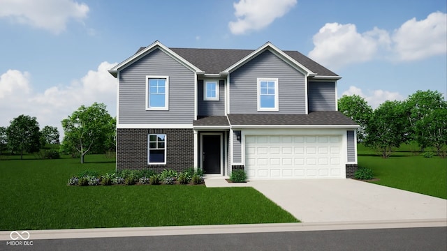 5002 Jasper Ridge Blvd, Indianapolis, IN 46235 - traditional-style home with brick siding, a front lawn, driveway, and an attached garage