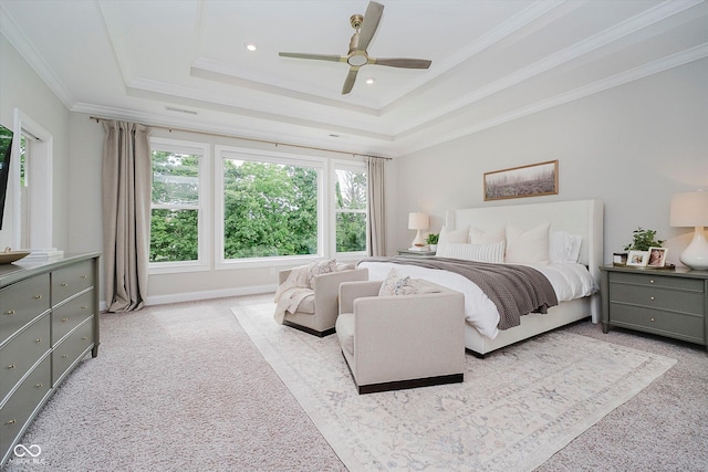 5706 Bentbrook Dr, Bargersville, IN 46106 - carpeted bedroom with a raised ceiling, ornamental molding, recessed lighting, and a ceiling fan