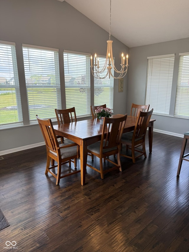 15961 Foothill Dr, Noblesville, IN 46060 - dining room with a chandelier, lofted ceiling, and dark wood-type flooring