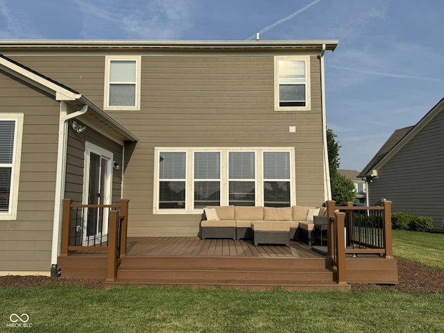 15961 Foothill Dr, Noblesville, IN 46060 - back of house with an outdoor hangout area, a lawn, and a wooden deck