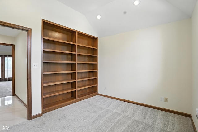 1326 Pebble Brook Dr, Noblesville, IN 46062 - carpeted spare room featuring built in features, lofted ceiling, and recessed lighting