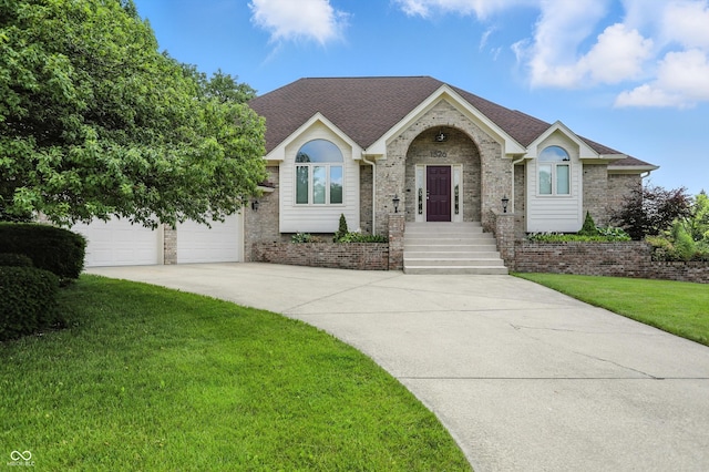 1326 Pebble Brook Dr, Noblesville, IN 46062 - ranch-style house featuring concrete driveway, brick siding, a front lawn, a garage, and a shingled roof