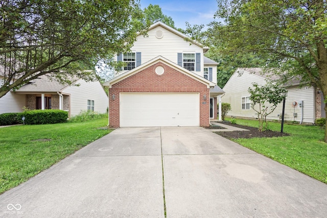2289 Salem Park Dr, Indianapolis, IN 46239 - traditional home with brick siding, driveway, a garage, and a front yard