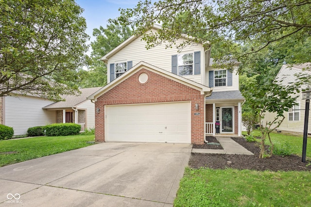 2289 Salem Park Dr, Indianapolis, IN 46239 - traditional-style house featuring an attached garage, driveway, brick siding, and a front lawn