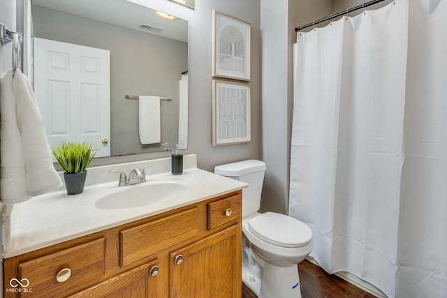 2289 Salem Park Dr, Indianapolis, IN 46239 - bathroom with vanity, wood finished floors, and a shower with shower curtain