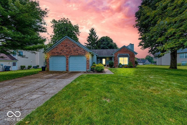3025 Sable Ridge Ln, Greenwood, IN 46142 - ranch-style home with brick siding, a chimney, driveway, and a garage