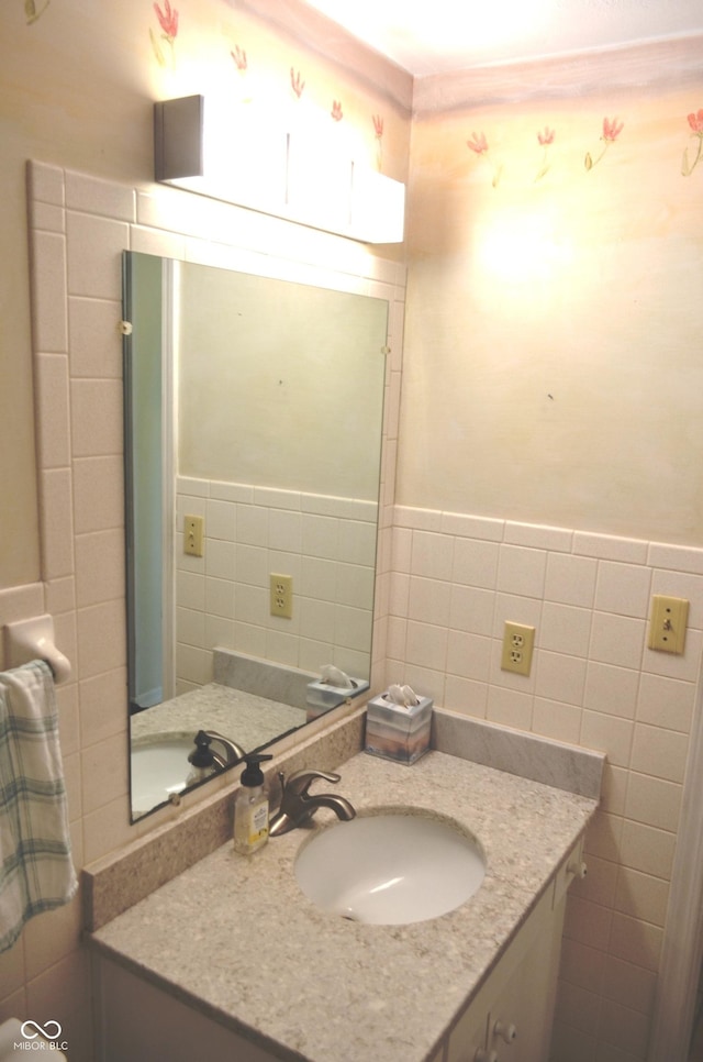 3115 E 400 S, Anderson, IN 46017 - bathroom featuring tile walls, vanity, and wainscoting
