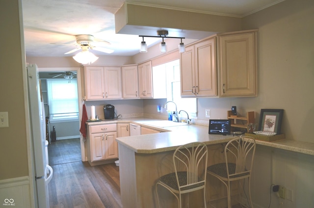 3115 E 400 S, Anderson, IN 46017 - kitchen with a peninsula, plenty of natural light, white appliances, and light countertops