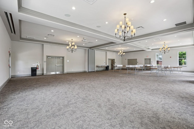 2105 Granville Dr, Westfield, IN 46074 - unfurnished living room with a chandelier, recessed lighting, and carpet