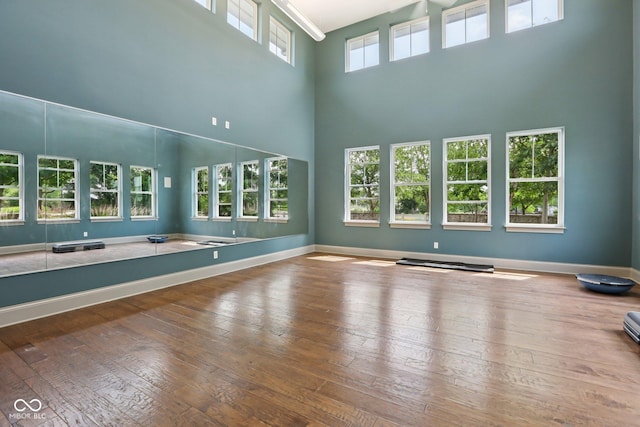 2105 Granville Dr, Westfield, IN 46074 - unfurnished living room with a high ceiling and hardwood / wood-style flooring