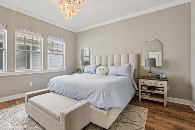 2105 Granville Dr, Westfield, IN 46074 - bedroom featuring a chandelier, ornamental molding, and dark wood finished floors