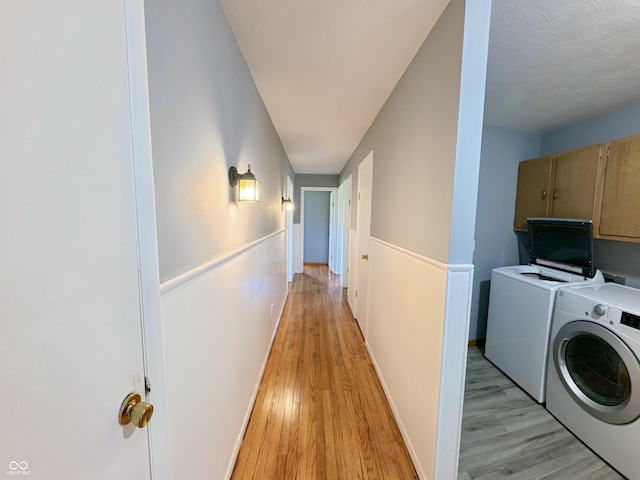 771 Doran Ave, Shelbyville, IN 46176 - washroom with cabinet space, independent washer and dryer, light wood-style flooring, and wainscoting
