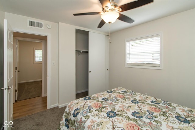 717 Berkeley Dr, Shelbyville, IN 46176 - bedroom with carpet, a closet, and a ceiling fan