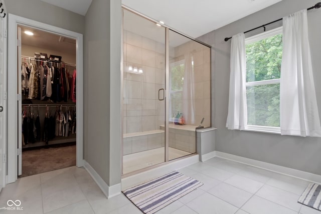 15546 Senita Ln, Fishers, IN 46037 - full bath featuring tile patterned floors, a stall shower, and a spacious closet