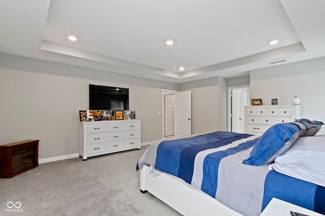 15546 Senita Ln, Fishers, IN 46037 - carpeted bedroom with a tray ceiling and recessed lighting