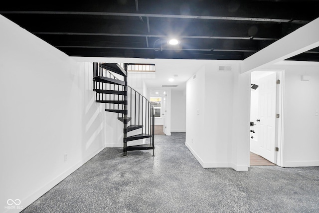 1555 N Dearborn St, Indianapolis, IN 46201 - basement with baseboards and stairs