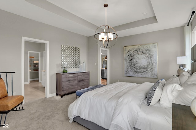 17030 Daly Dr, Noblesville, IN 46062 - bedroom featuring a chandelier, light colored carpet, and a raised ceiling
