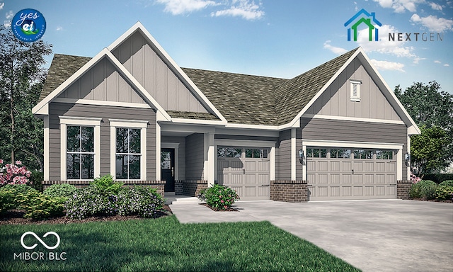 17030 Daly Dr, Noblesville, IN 46062 - view of front of home with concrete driveway, roof with shingles, board and batten siding, a garage, and a front yard