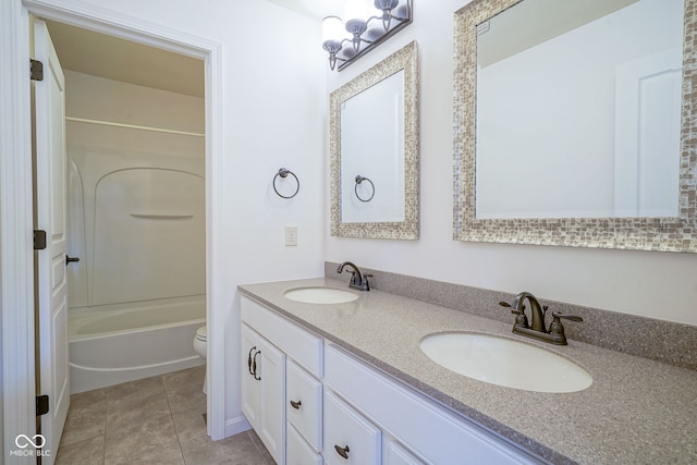 6471 W Clearview Dr, Mccordsville, IN 46055 - full bathroom featuring double vanity, shower / washtub combination, and tile patterned floors
