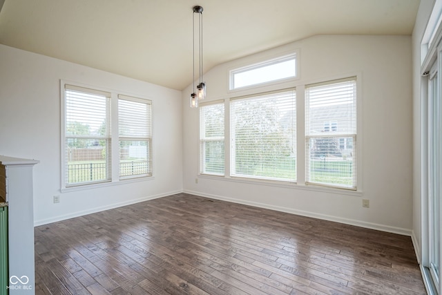 6471 W Clearview Dr, Mccordsville, IN 46055 - unfurnished dining area with vaulted ceiling and dark wood-type flooring