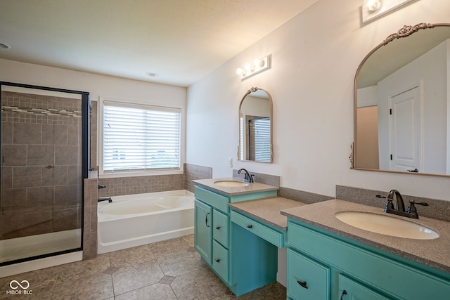 6471 W Clearview Dr, Mccordsville, IN 46055 - full bath featuring double vanity, a garden tub, a shower stall, and tile patterned floors