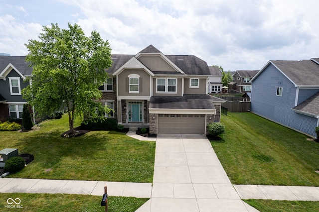6471 W Clearview Dr, Mccordsville, IN 46055 - view of front of house featuring driveway, a garage, stone siding, stucco siding, and a residential view